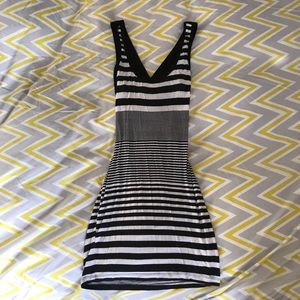 Sparkle & Fade Black and White Striped Dress, Med